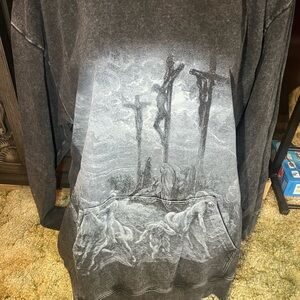 Women's Gray Graphic Christian sweater.